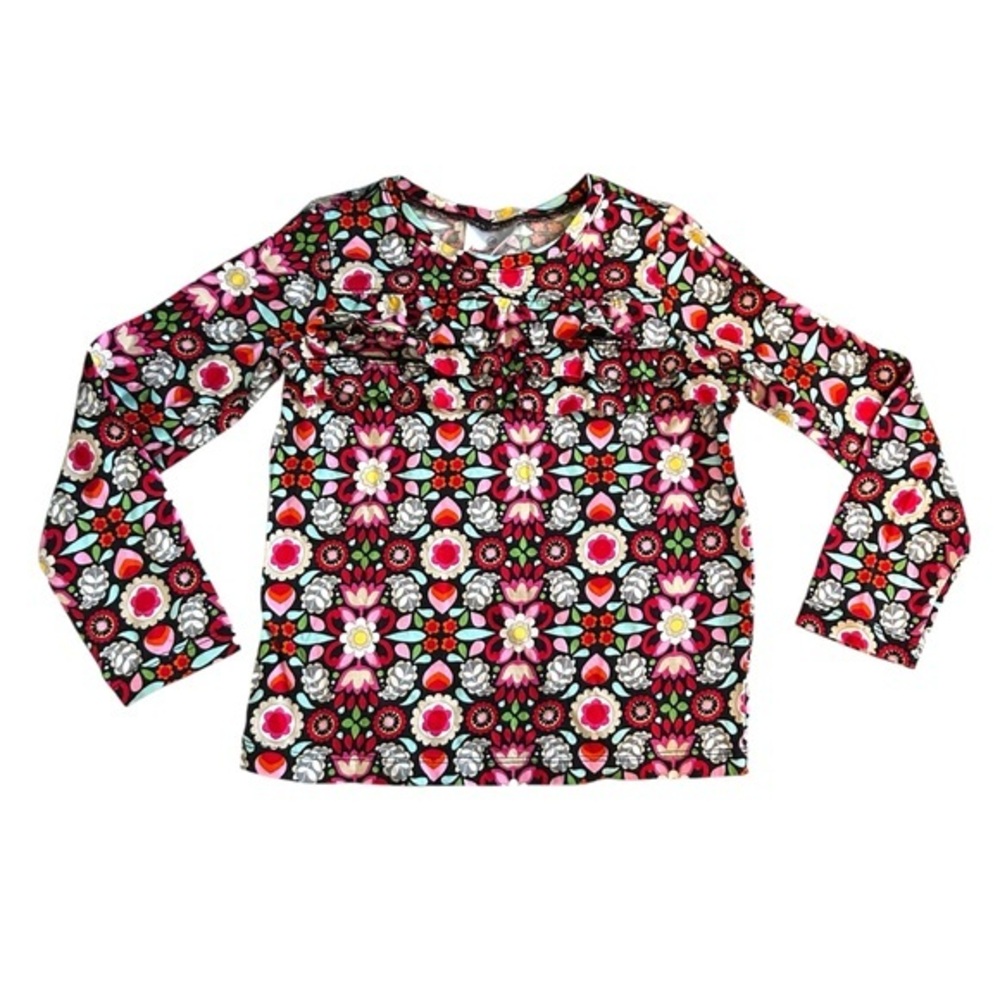 Hann Andersson 120 6/7 cotton knit ruffle shirt long sleeve scandi floral print